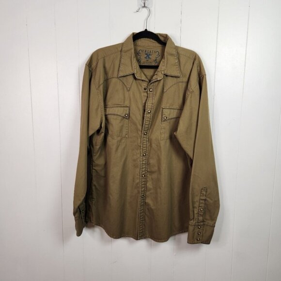 Twenty X Tan Corduroy Pearl Snap Western Button Down Shirt Slim Fit Mens XXL - Picture 14 of 14